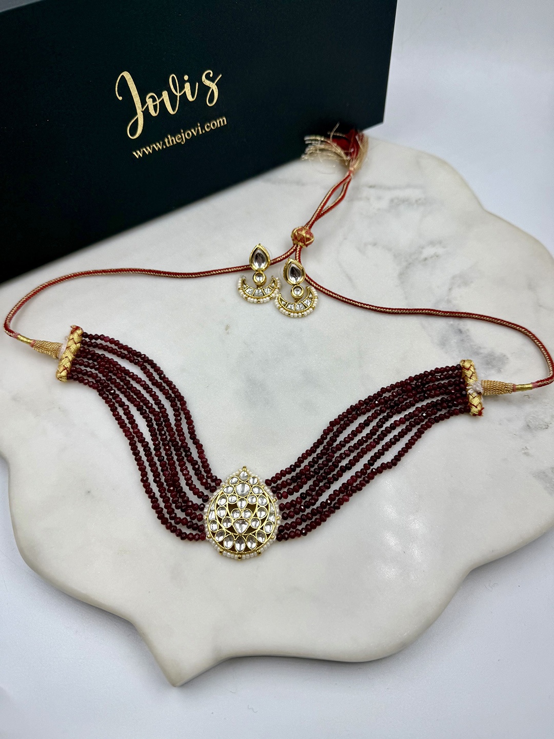 

JOVI'S JEWELS Kundan-Studded Choker Necklace and Earrings, Gold