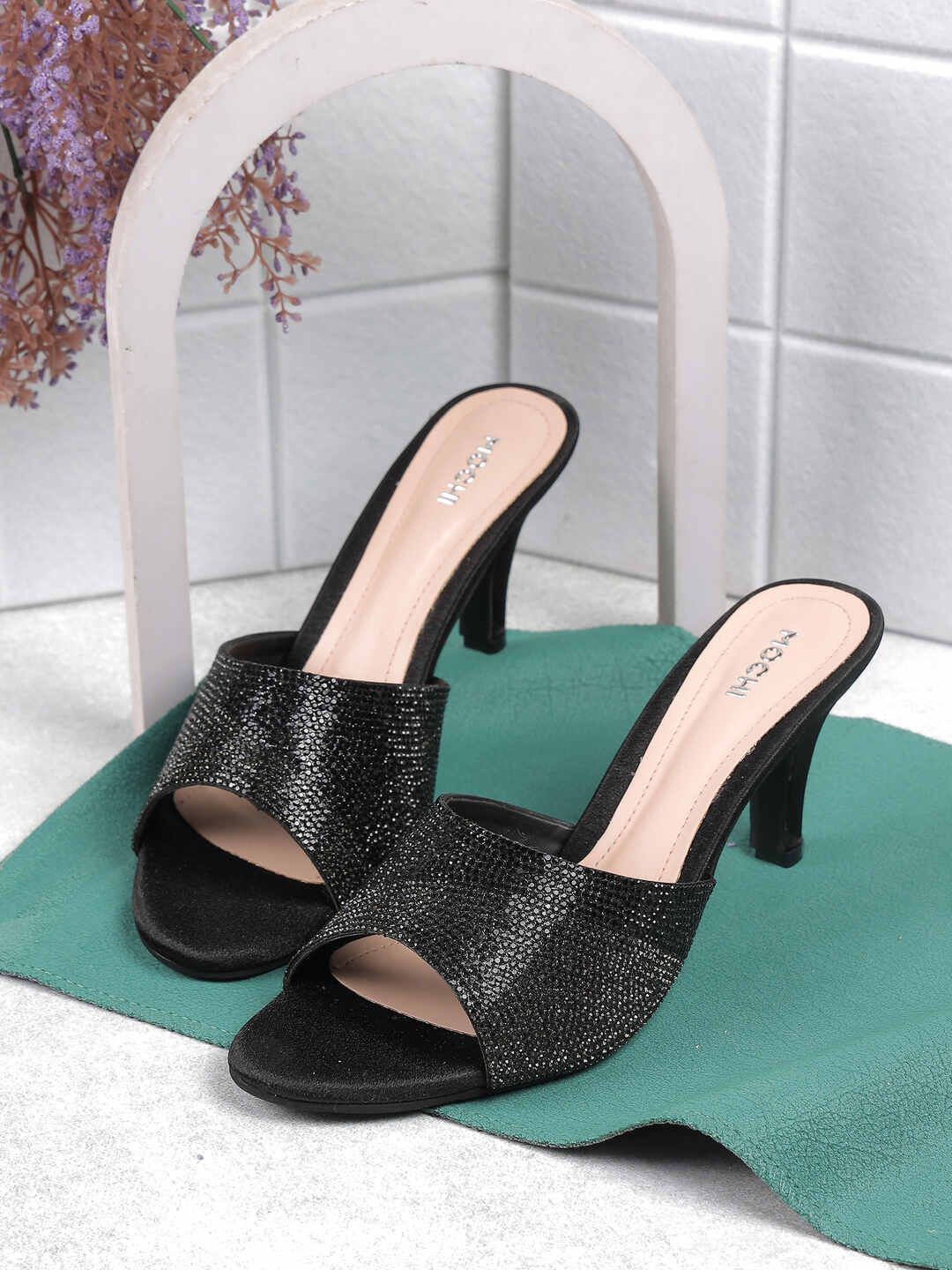 

Mochi Embellished Slim Heel Sandals, Black