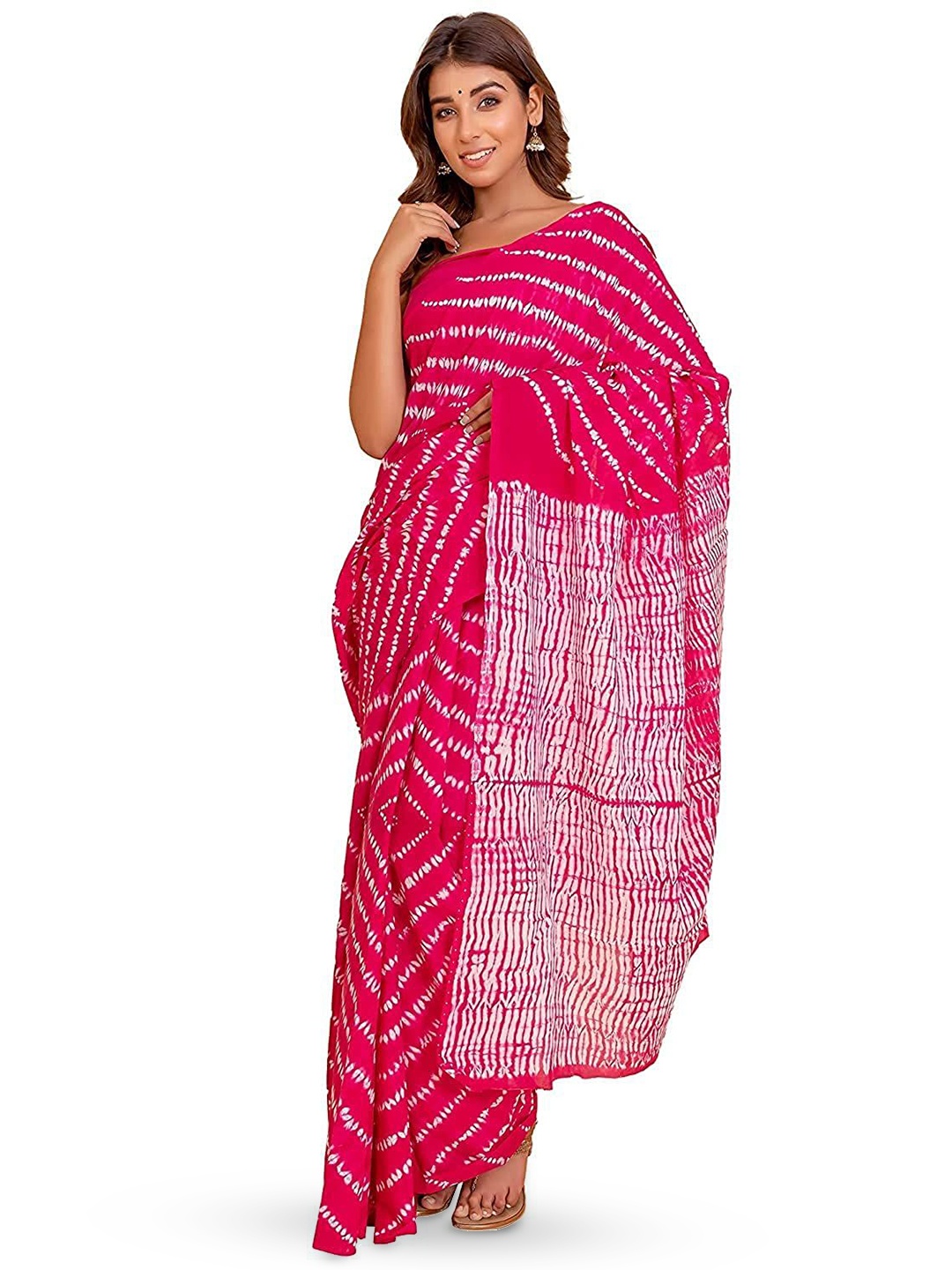 

Pinkcity Trade World Tie and Dye Pure Cotton Block Print Saree, Pink