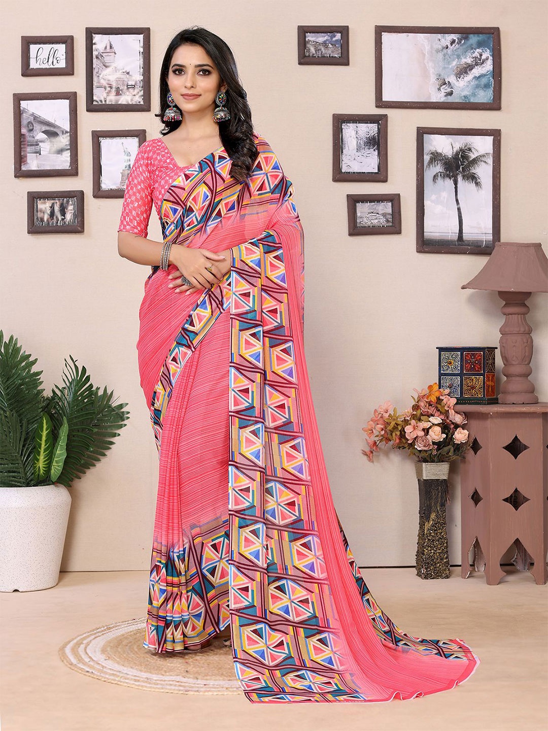

Moda Rapido Printed Saree, Pink