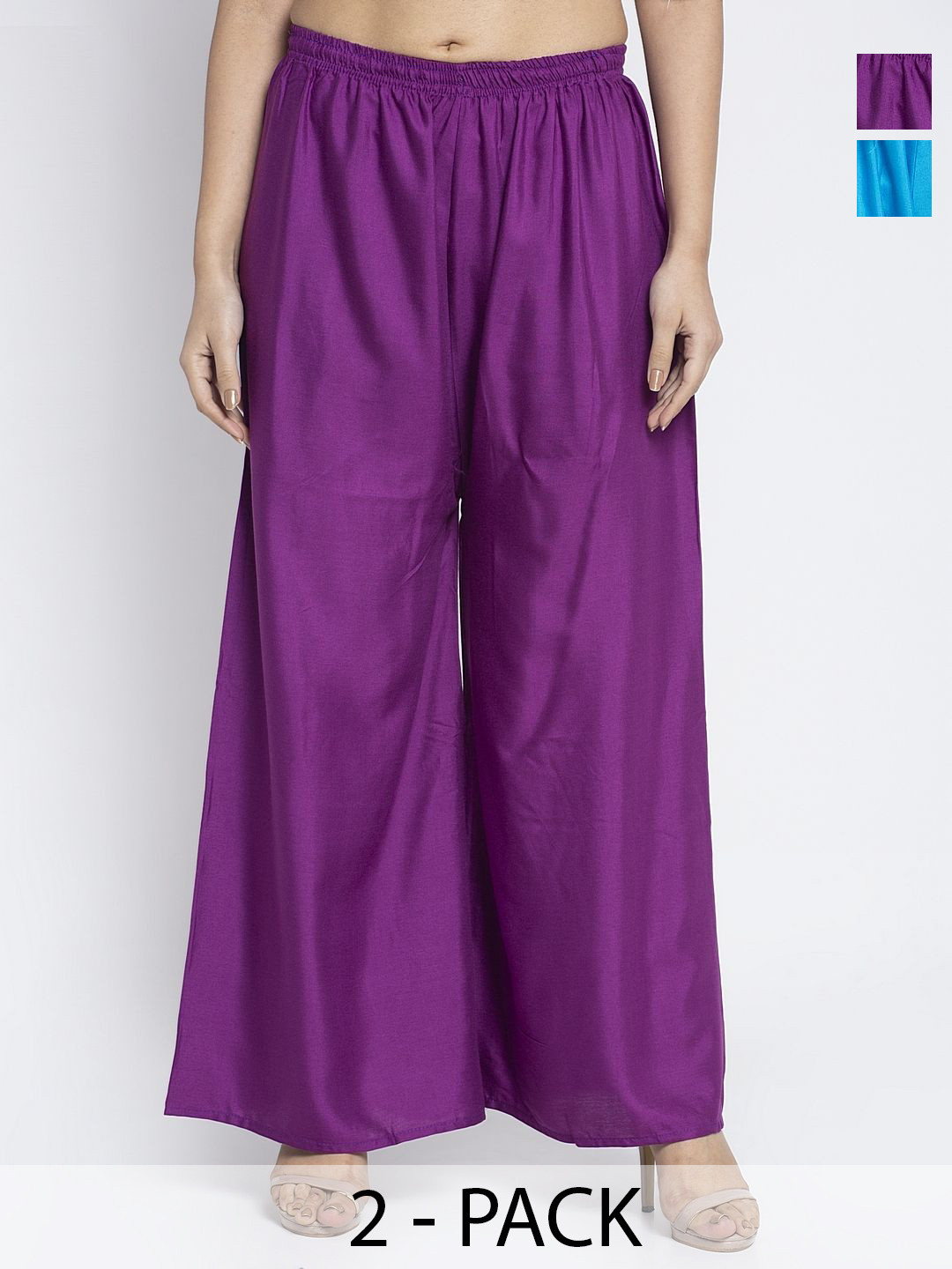 

GRACIT Women 2 Flared Knitted Palazzos, Purple