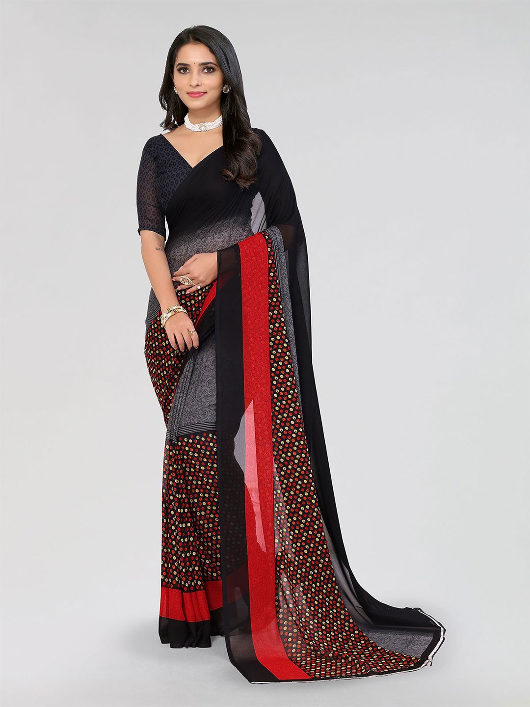 

Moda Rapido Geometric Saree, Black