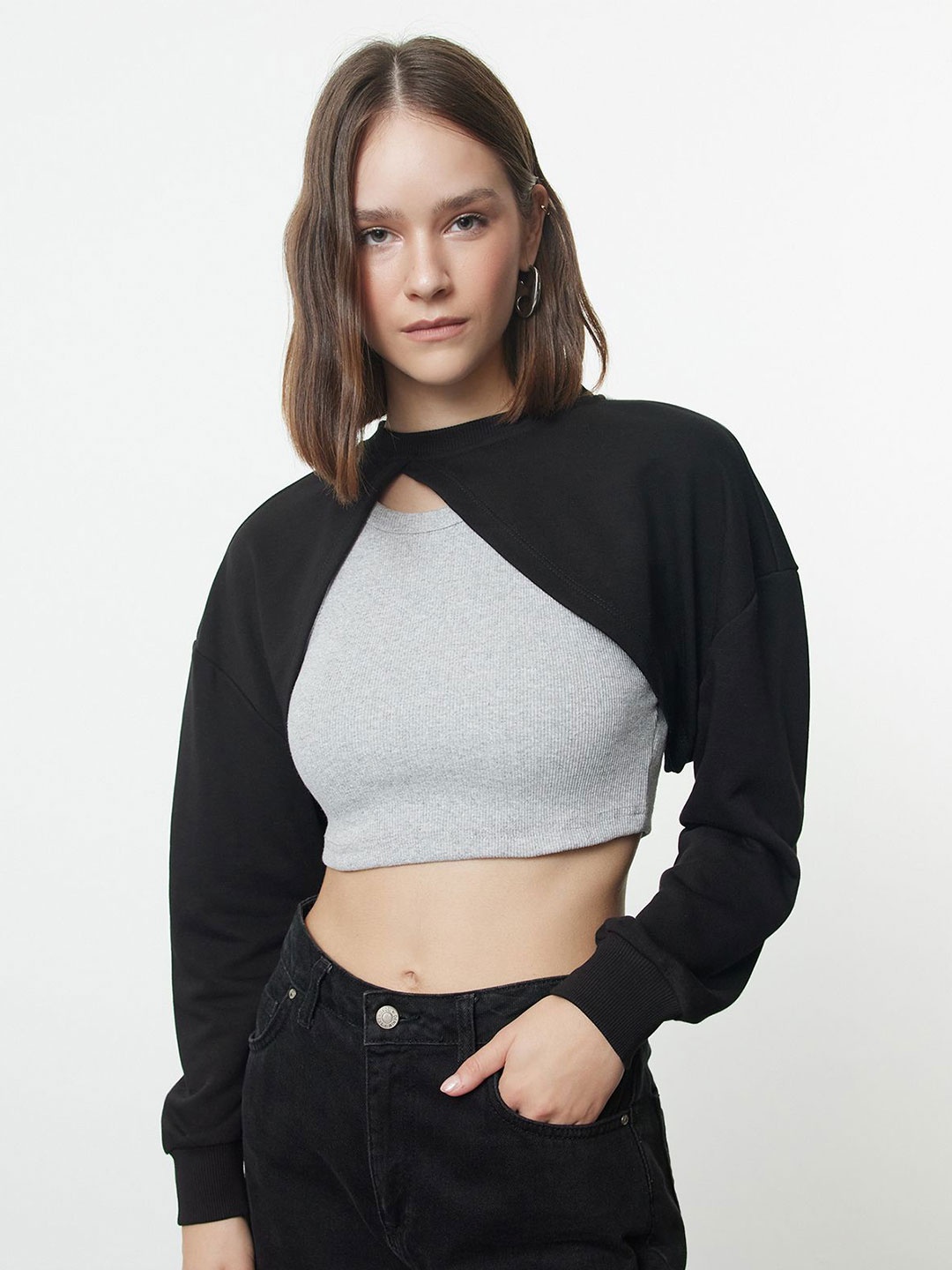 

Trendyol Women Crop Pullover Sweatshirt, Na