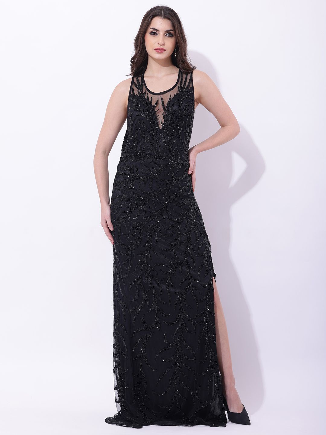 

DEBONATELLA Women Embellished Net Maxi Dress, Black
