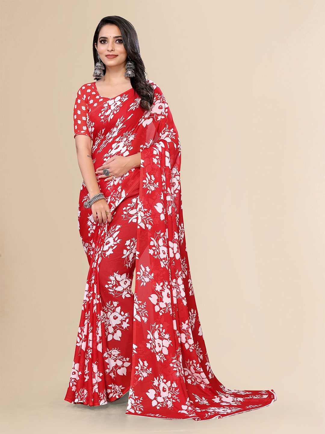 

Moda Rapido Floral Saree, Red