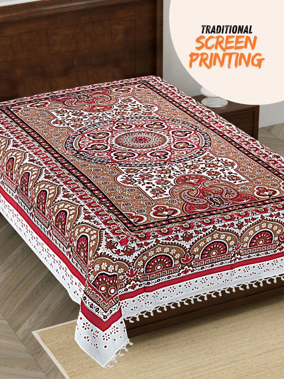 

HASHCART Brown & White Floral Printed Pure Cotton 210 TC Single Bedsheet 2.3 m x 1.52 m
