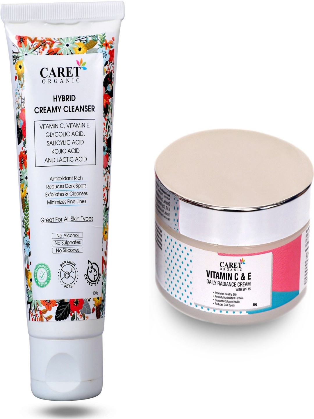 

CARET ORGANIC Set Of 2 Creamy Cleanser - 100 ml & Vitamin C Radiance Cream - 50 g, Off white