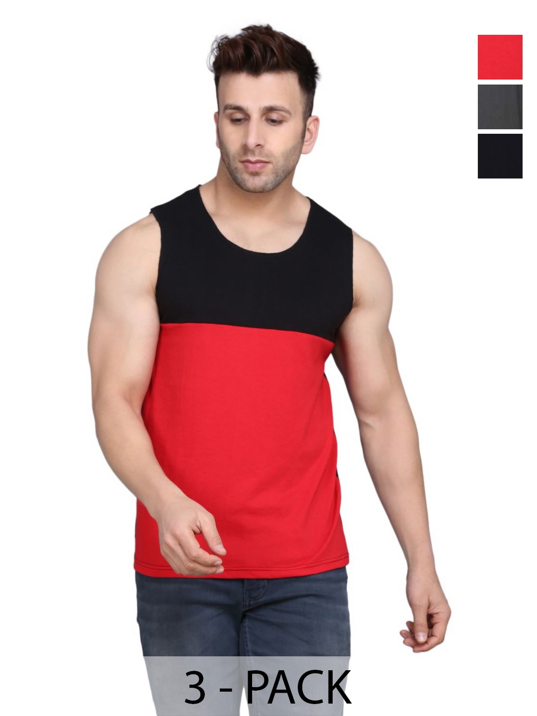 

WOOSTRO Men Pack Of 2 Solid Round Neck Cotton Slim Fit T-shirts, Red