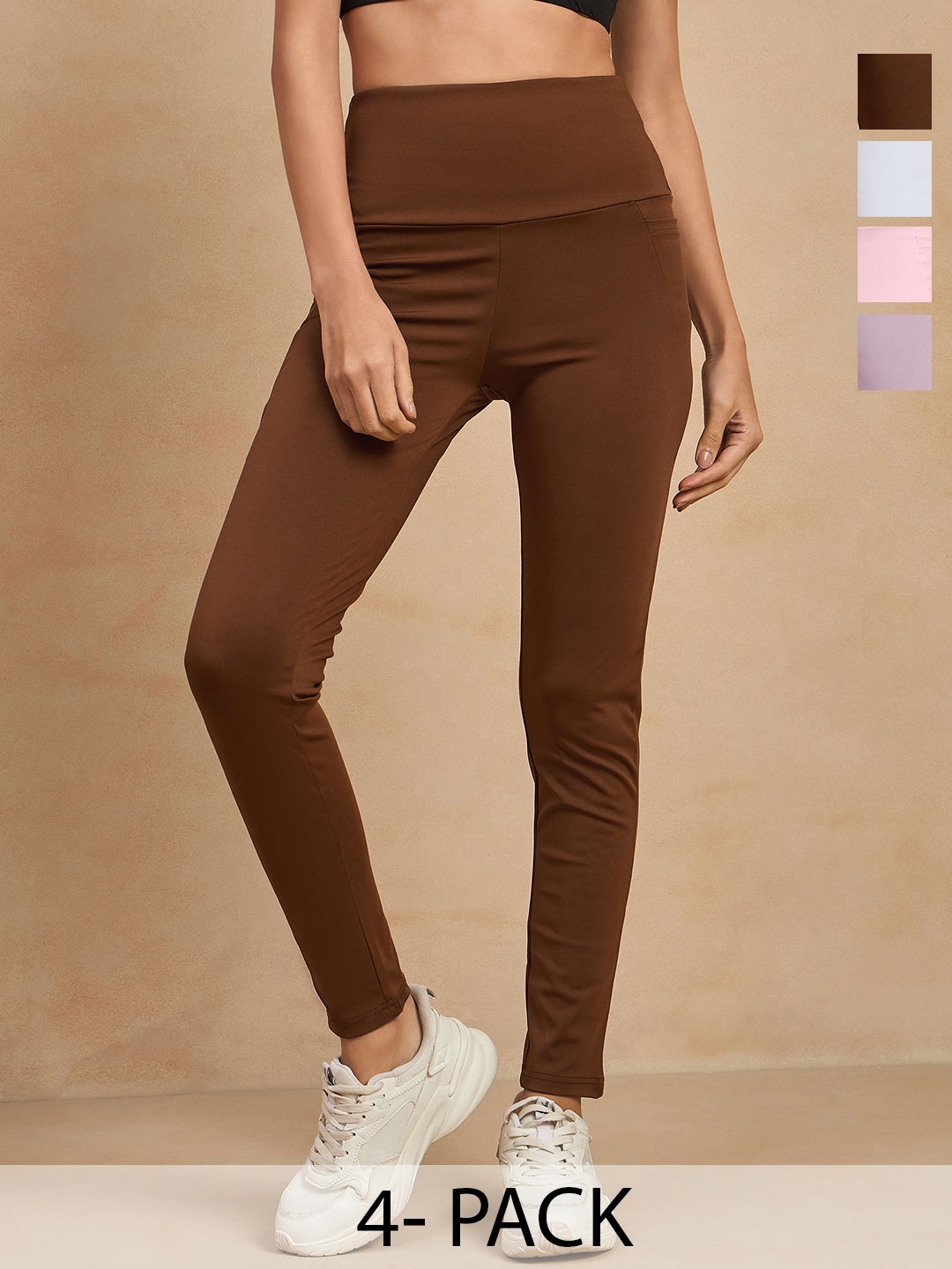 

COLOR CAPITAL Women Pack of 4 Skin Fit Antimicrobial Tights, Brown