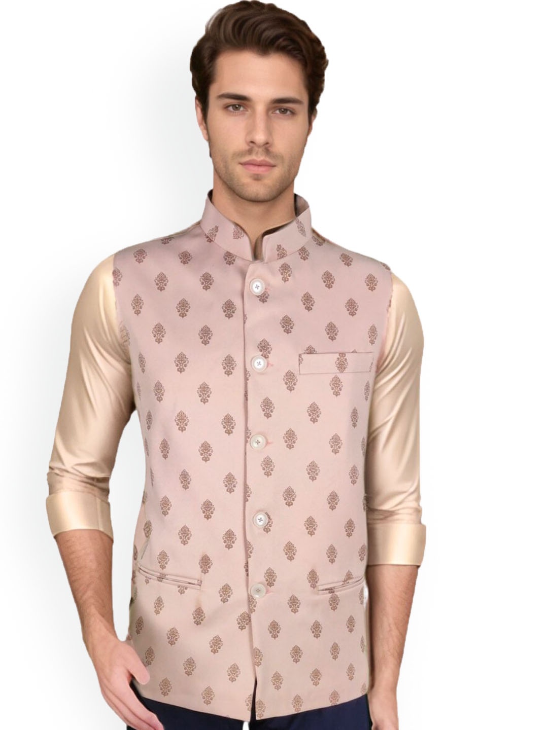 

Blacksmith Woven Design Nehru Jacket, Pink