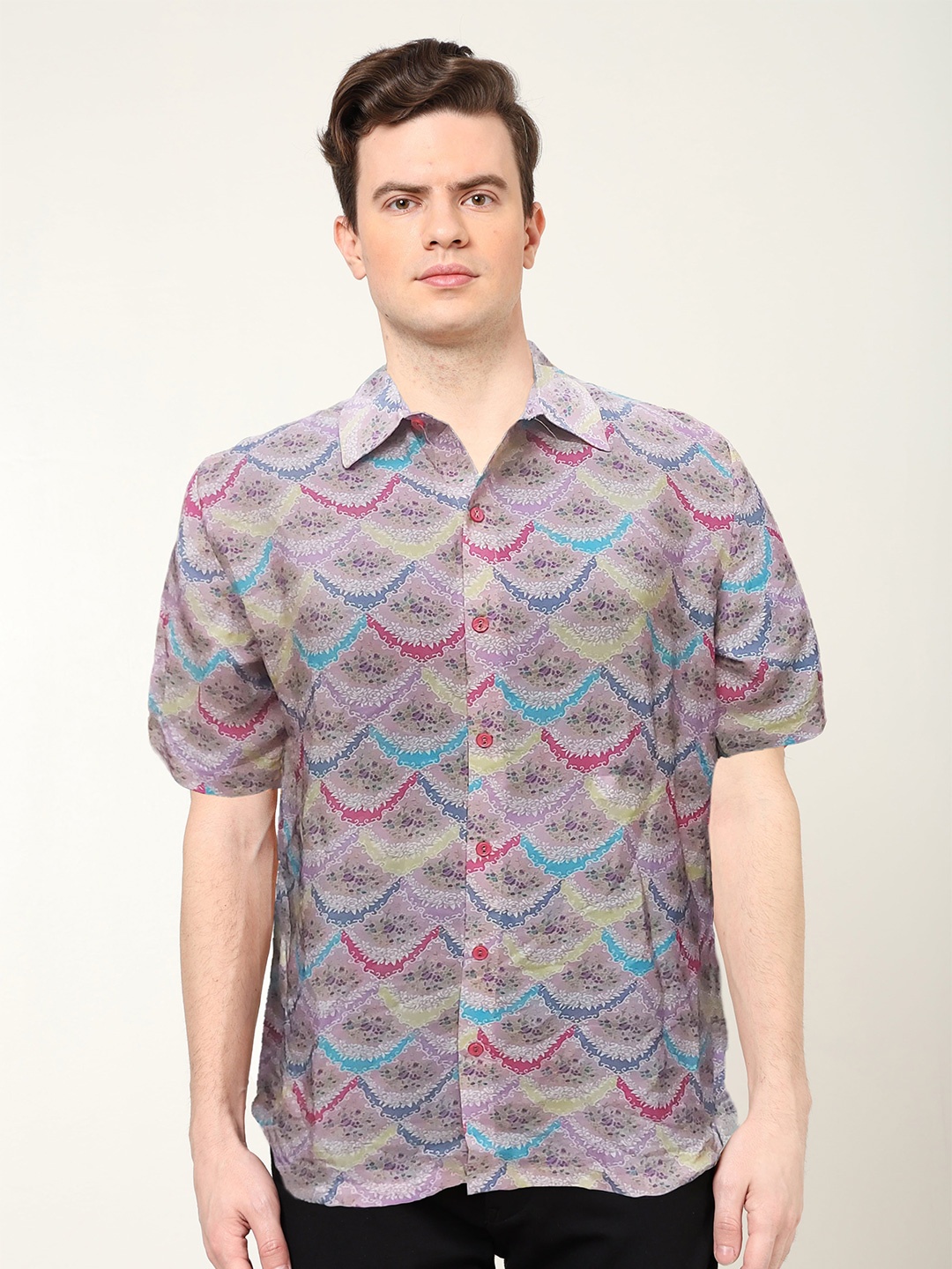 

YASH GALLERY Men Spread Collar Floral Printed Casual Shirt, Pink