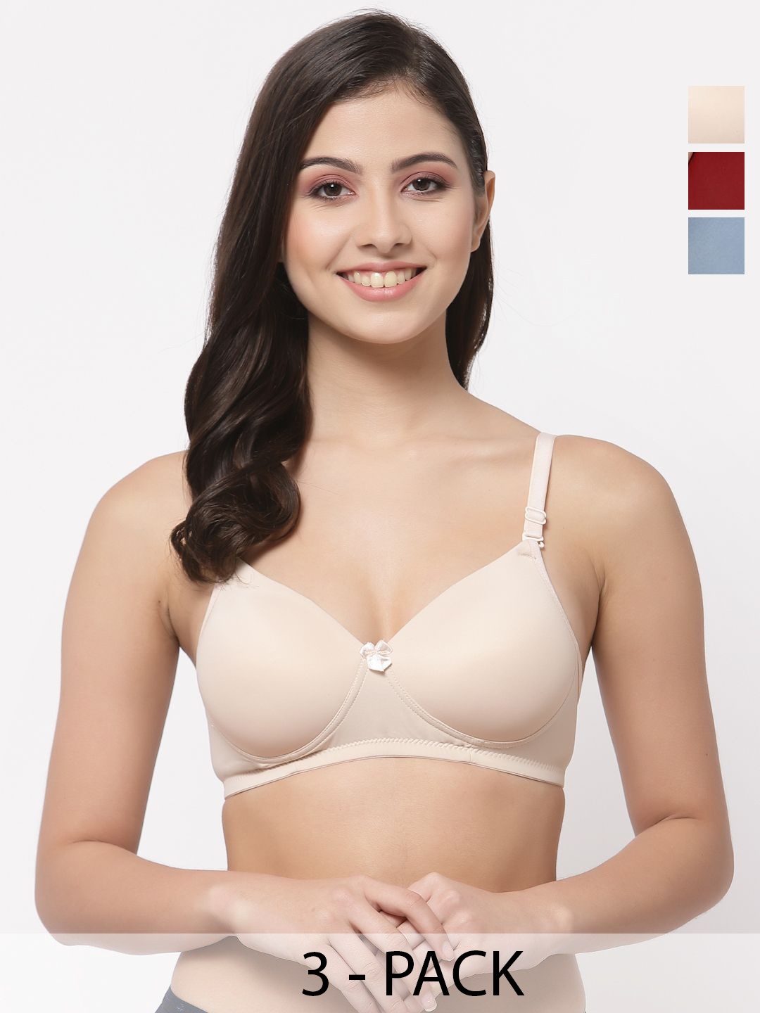 

College Girl Pack Of 3 Full Coverage Seamless Lightly Padded T-shirt Bra, Beige