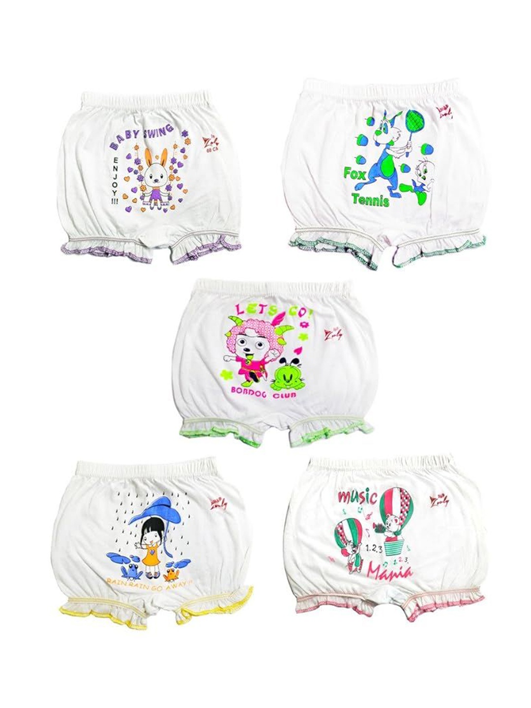 

HAP Girls Pack Of 5 Printed Mid Rise Basic Briefs, White