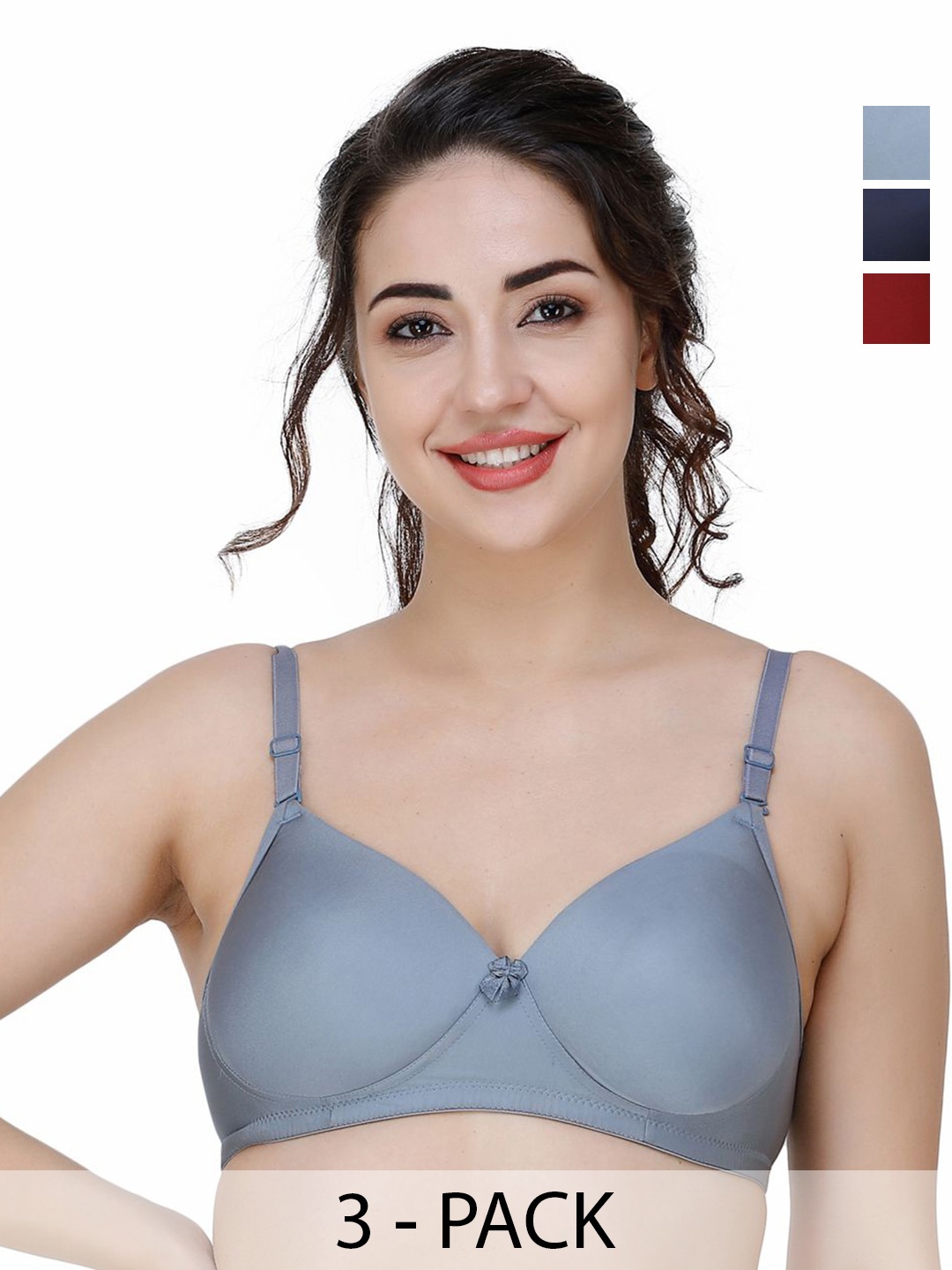 

College Girl Pack Of 3 Full Coverage Seamless Lightly Padded T-shirt Bra, Blue