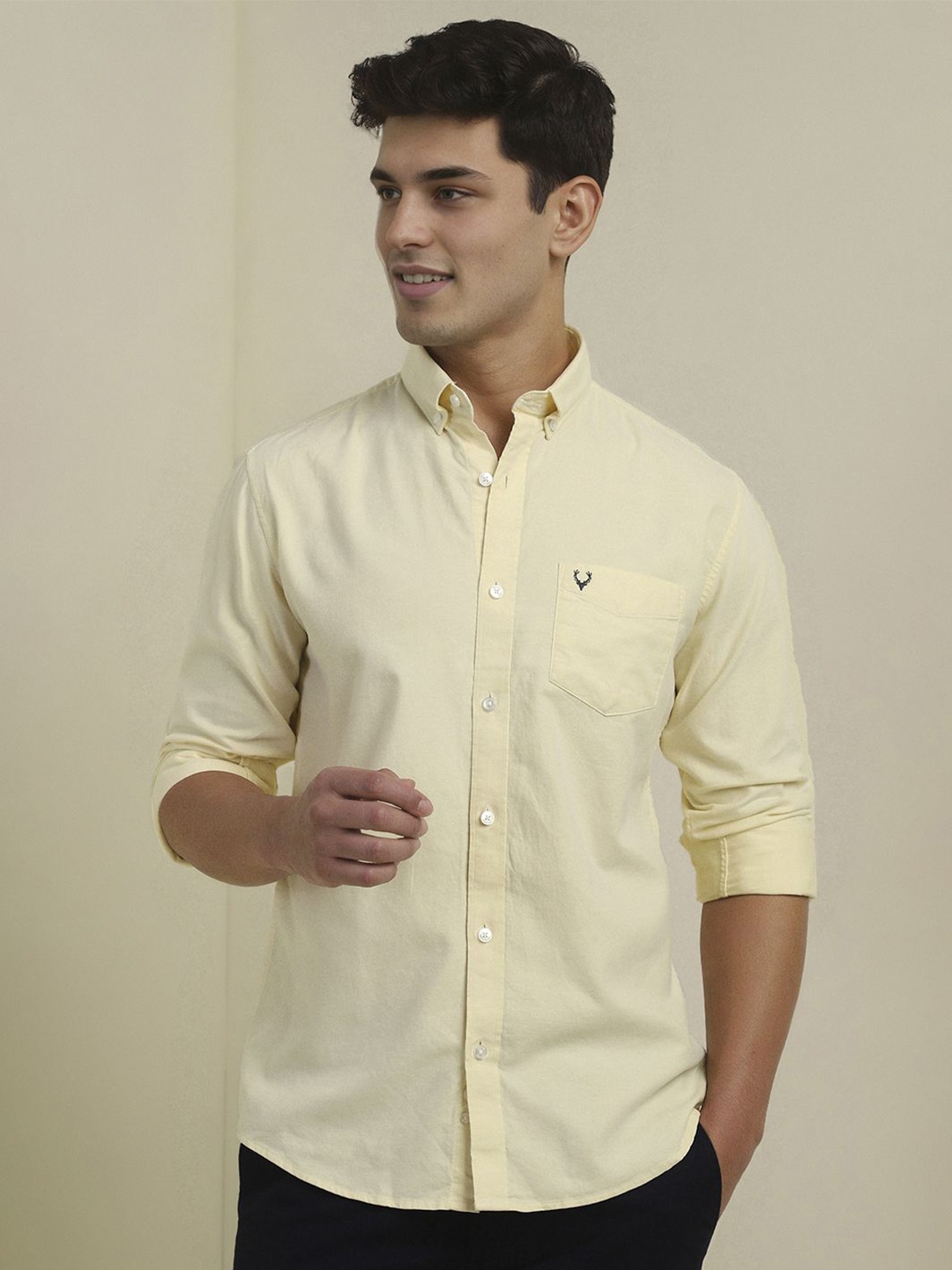 

Allen Solly Men Slim Fit Button-Down Collar Solid Cotton Casual Shirt, Cream