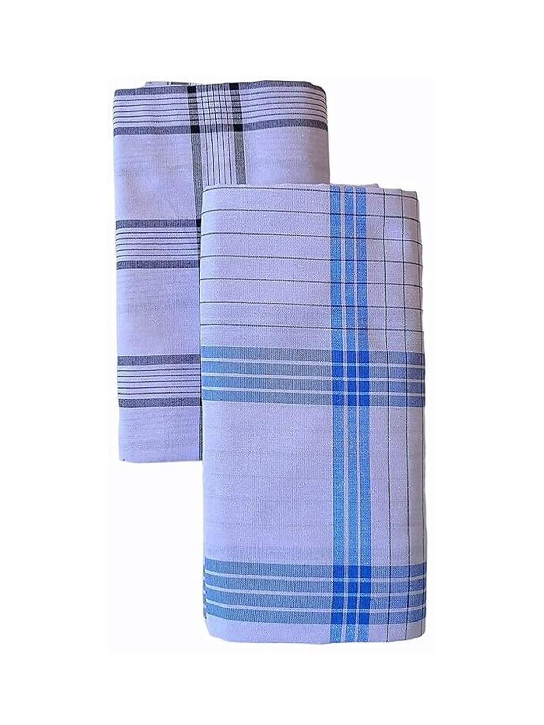 

Suman Tex Pack Of 2 Checked Cotton Lungies, White