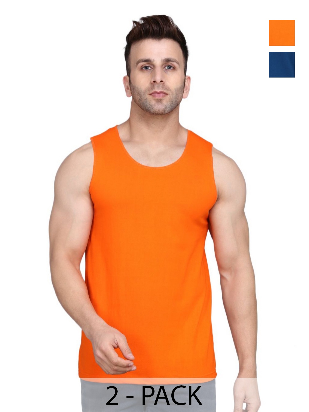 

WOOSTRO Men Pack Of 2 Solid Round Neck Cotton Slim Fit T-shirts, Orange