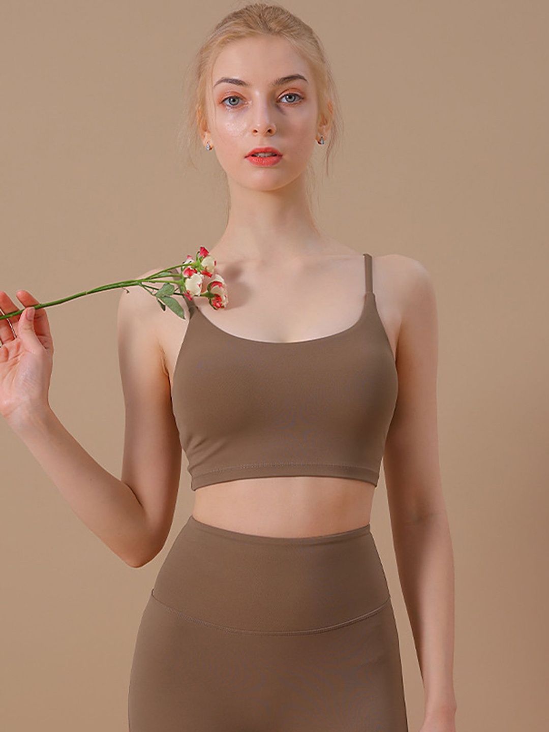 

LULU & SKY Women Full Coverage Non-Wired and Removable Padding Workout Bra, Brown