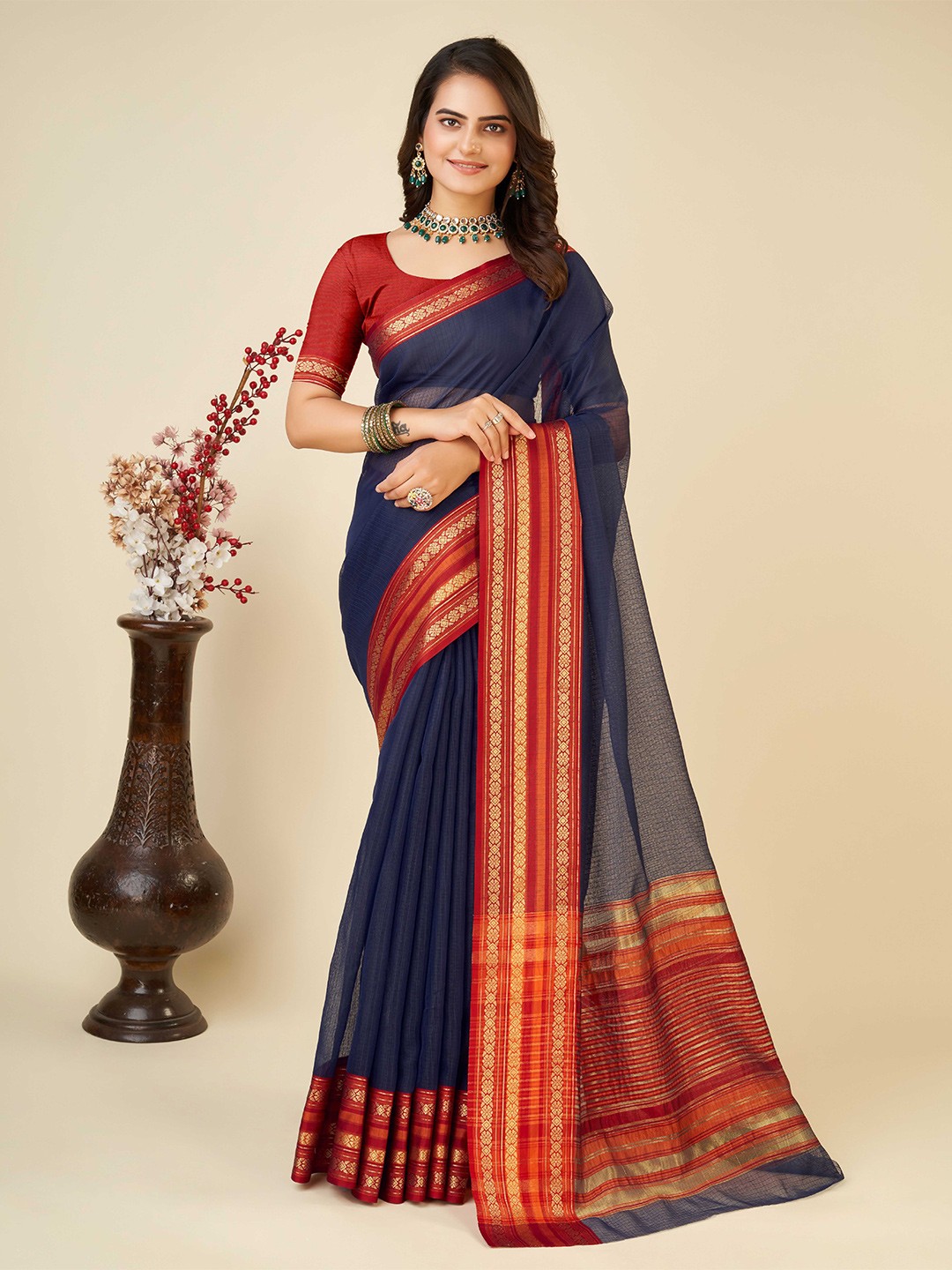

KSM PRINTS Zari Woven Design Saree, Blue
