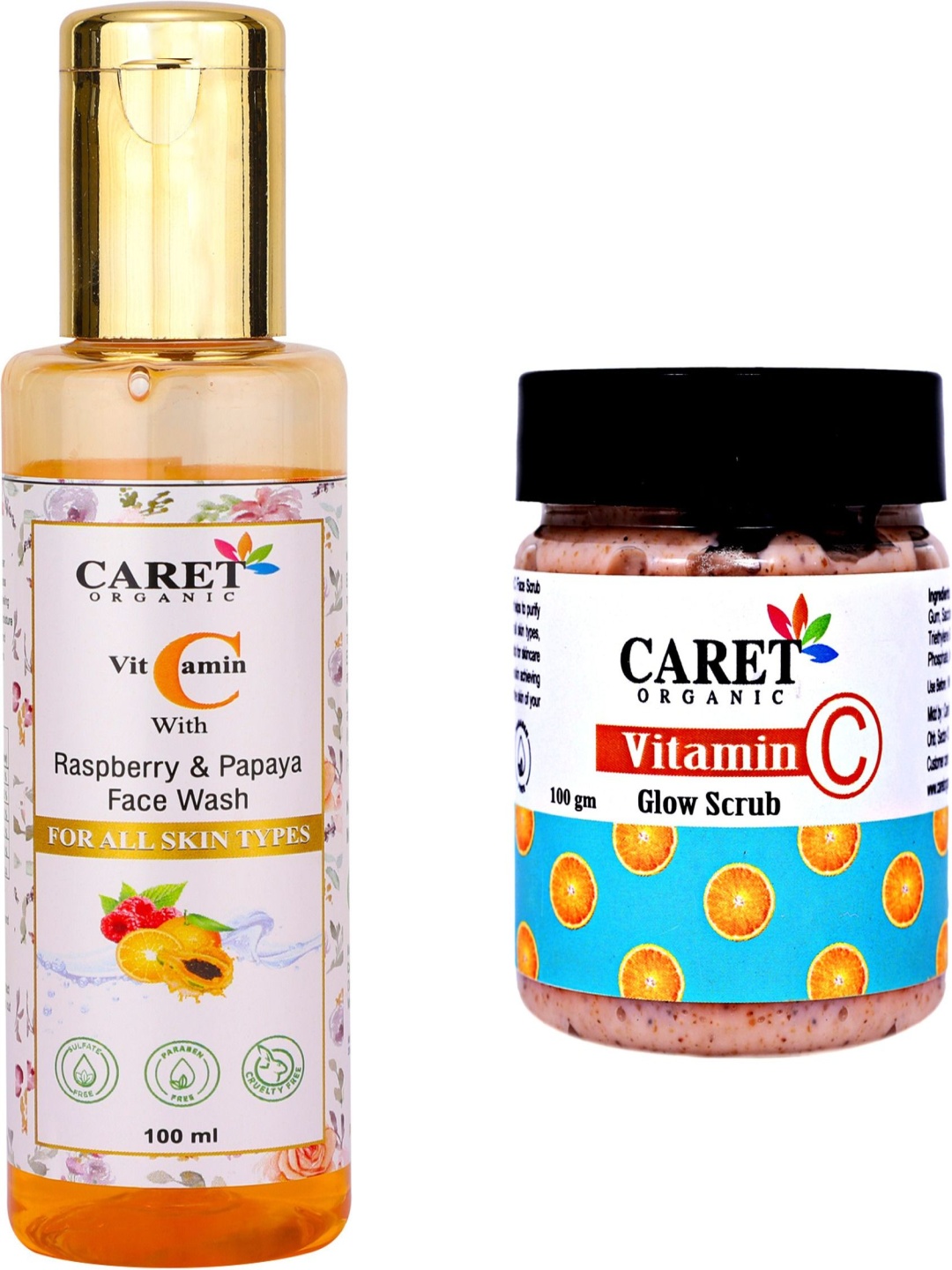 

CARET ORGANIC Set Of 2 Vitamin C With Papaya Facewash & Vitamin C Glow Scrub, Multi