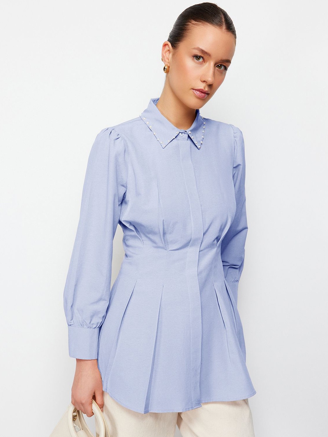 

Trendyol Women Spread Collar Solid Casual Shirt, Blue