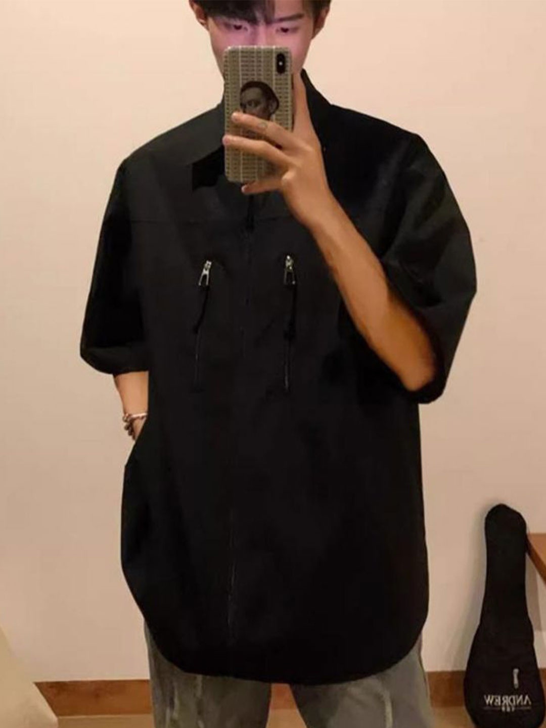 

StyleCast x Revolte Men Oversized Fit Spread Collar Solid Casual Shirt, Black