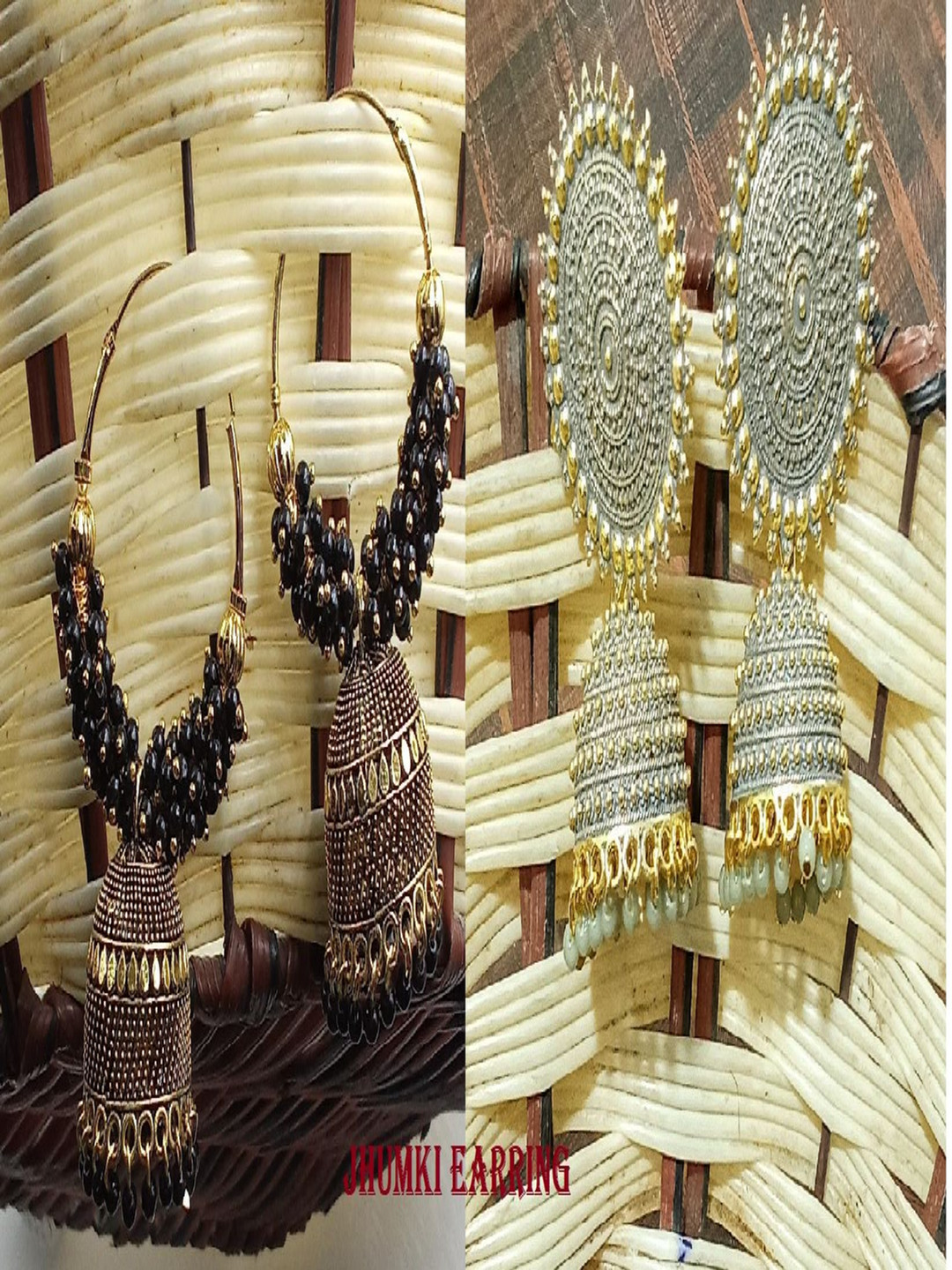 

JMBW INTERNATIONAL Set Of 2 Gold-Plated Artificial Beaded Dome Shaped Jhumkas