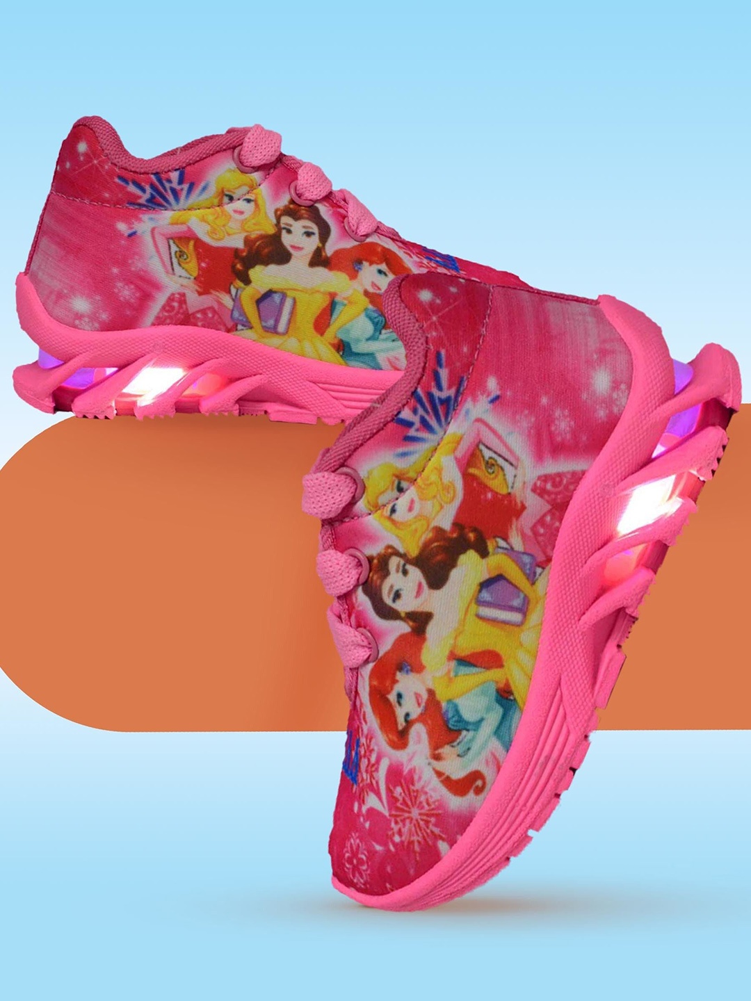 

BUNNIES Girls Disney Princess Woven Design High-Top LED Sneakers, Pink