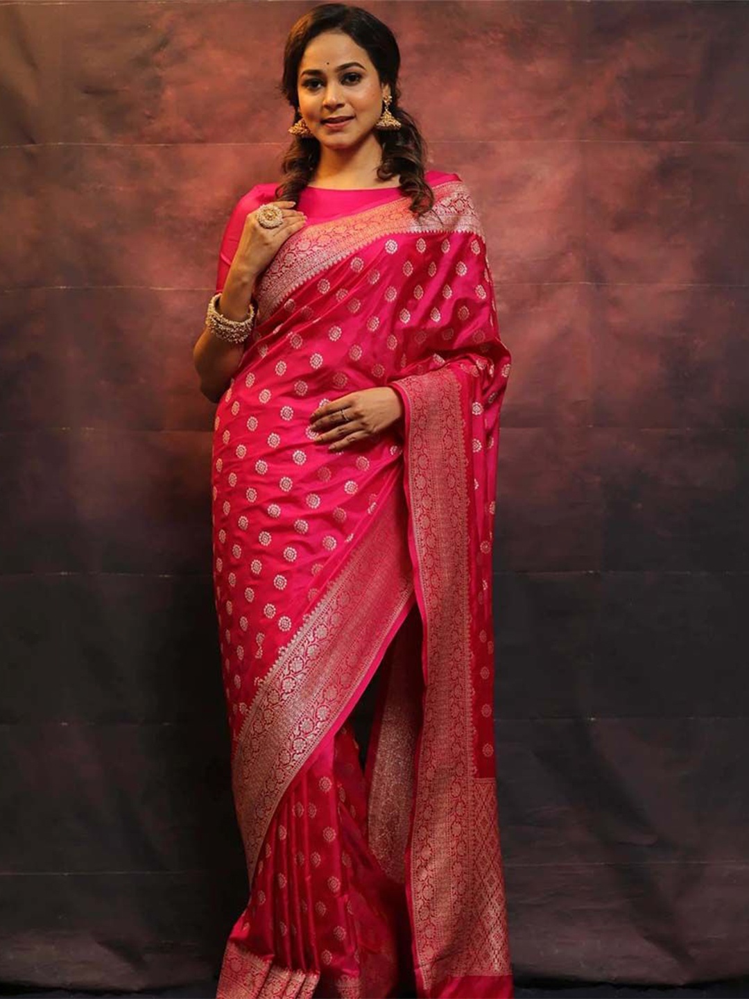 

F FASHION Woven Design Zari Banarasi Saree, Pink