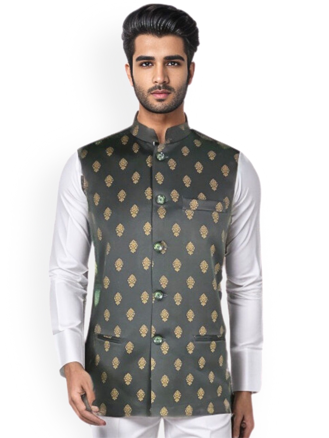 

Blacksmith Woven Design Nehru Jacket, Olive