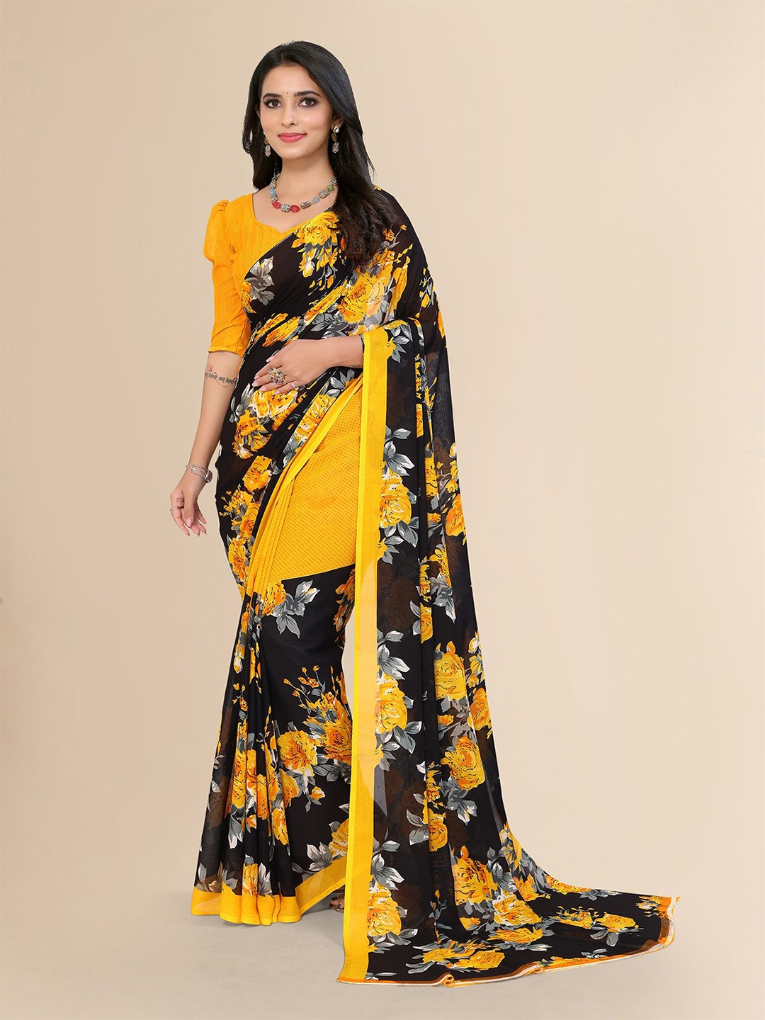 

Moda Rapido Floral Printed Saree, Yellow