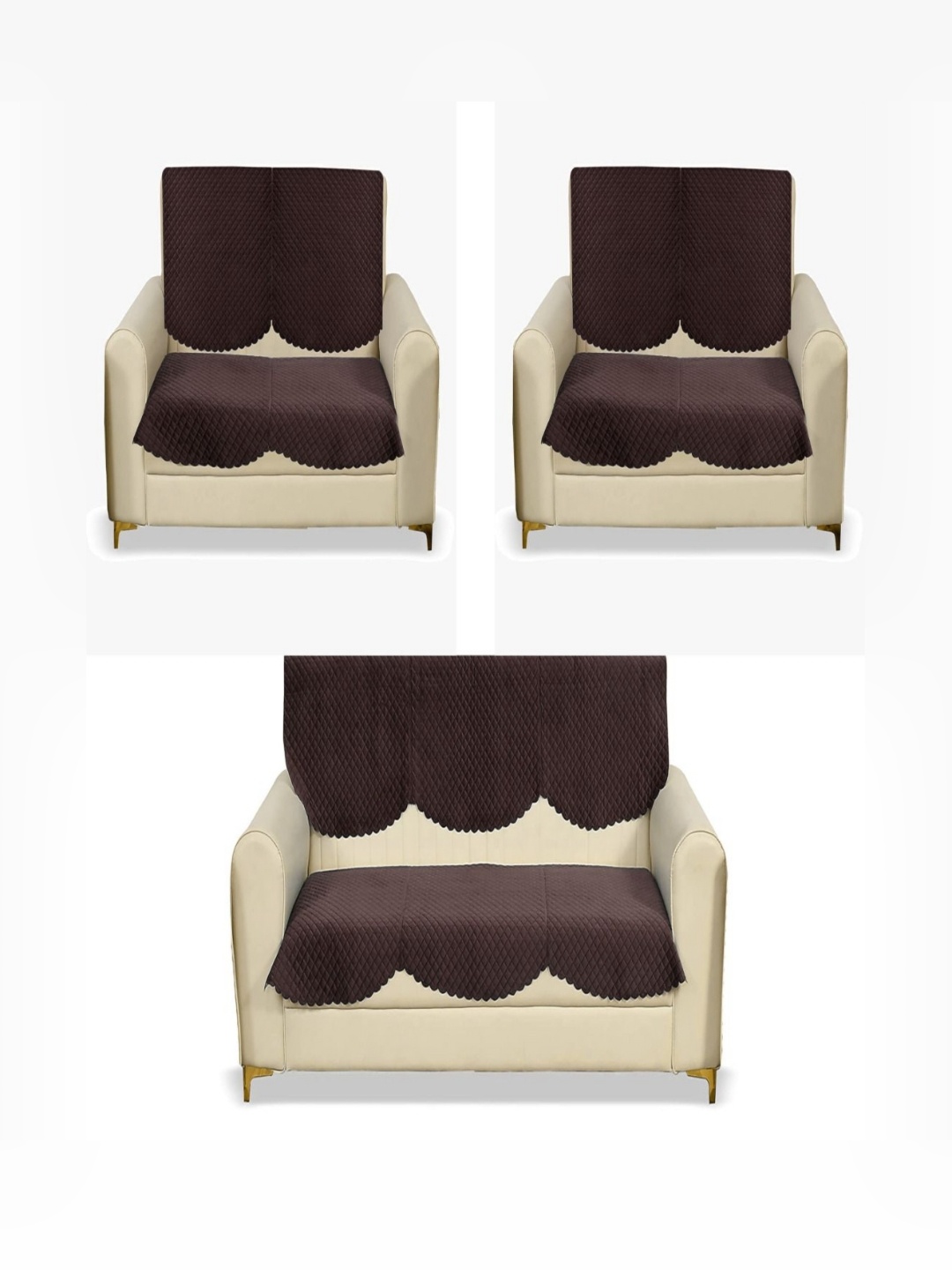 

Fashion Throw Coffee Brown 6 Pieces Checked Velvet 7-Seater Sofa Covers