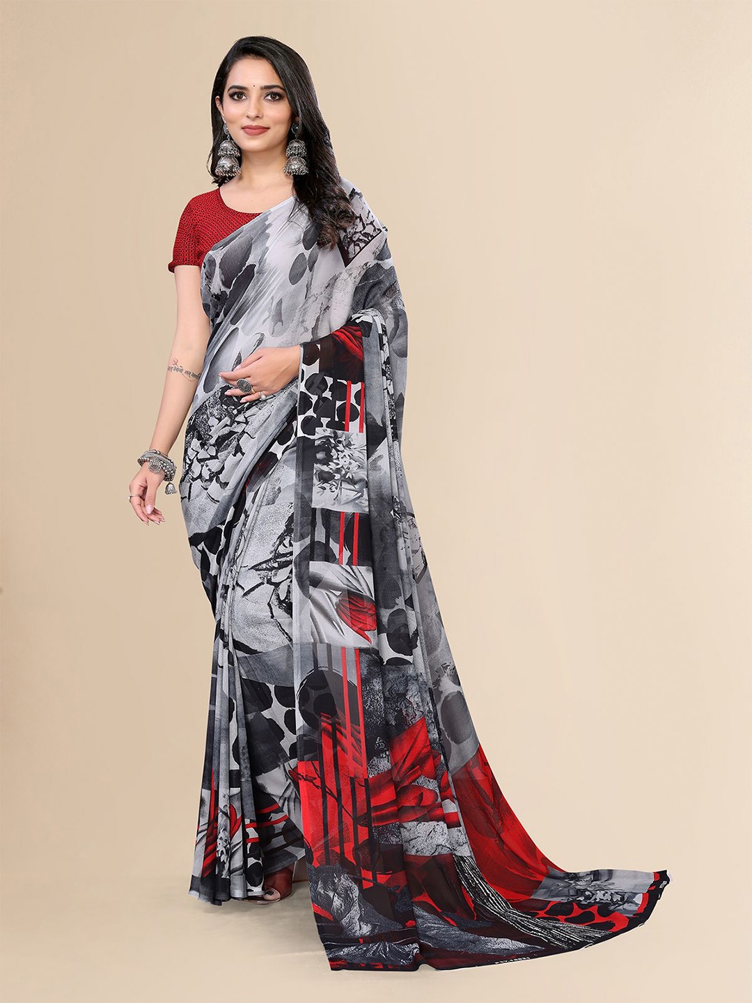 

Moda Rapido Poly Georgette Saree, Black