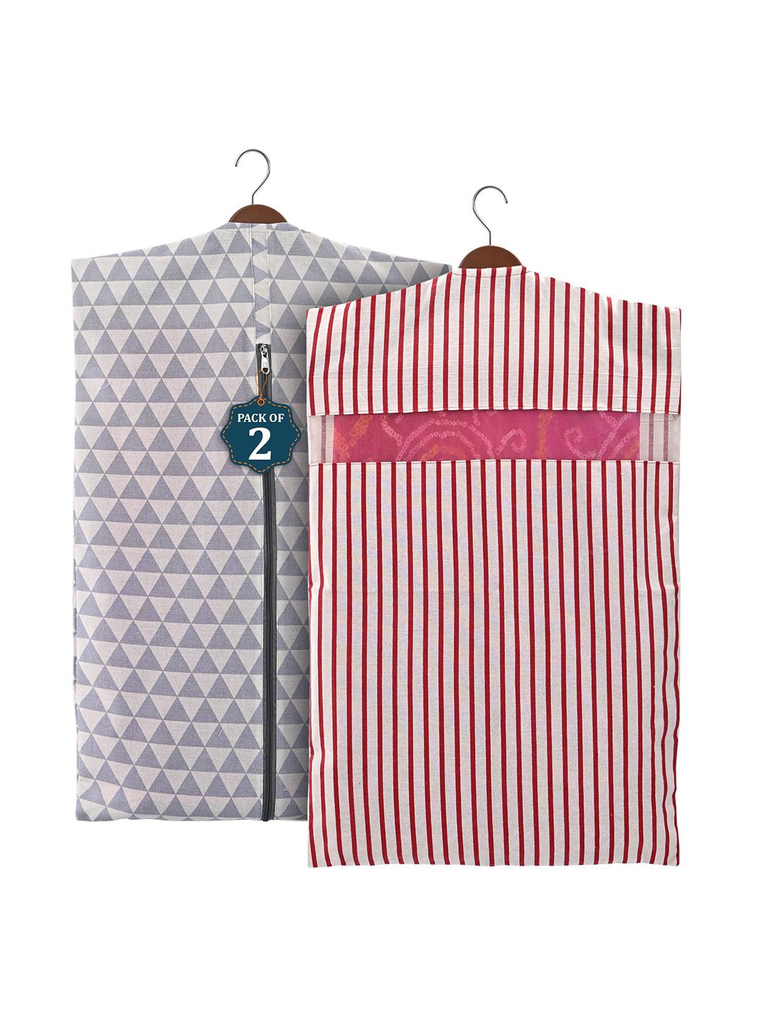 

Kuber Industries Grey 2 Pieces Printed Mesh Cotton Hanging Saree Storage Organisers
