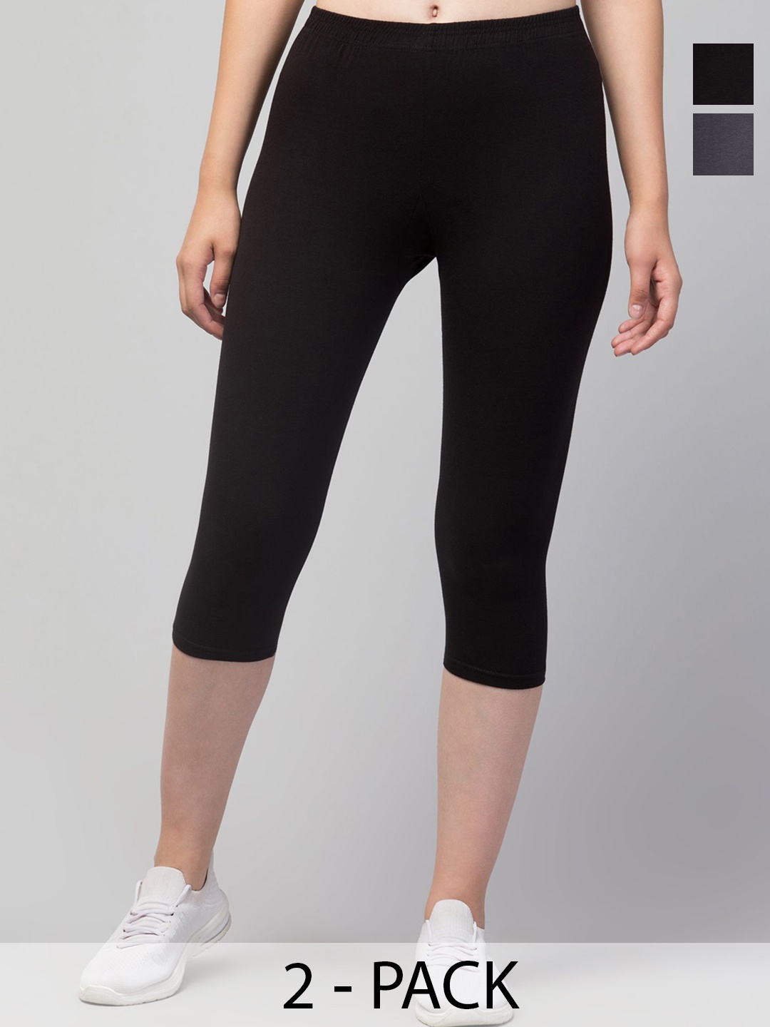 

CKARFE Pack of 2 Women Cotton Skinny Fit Capris, Black