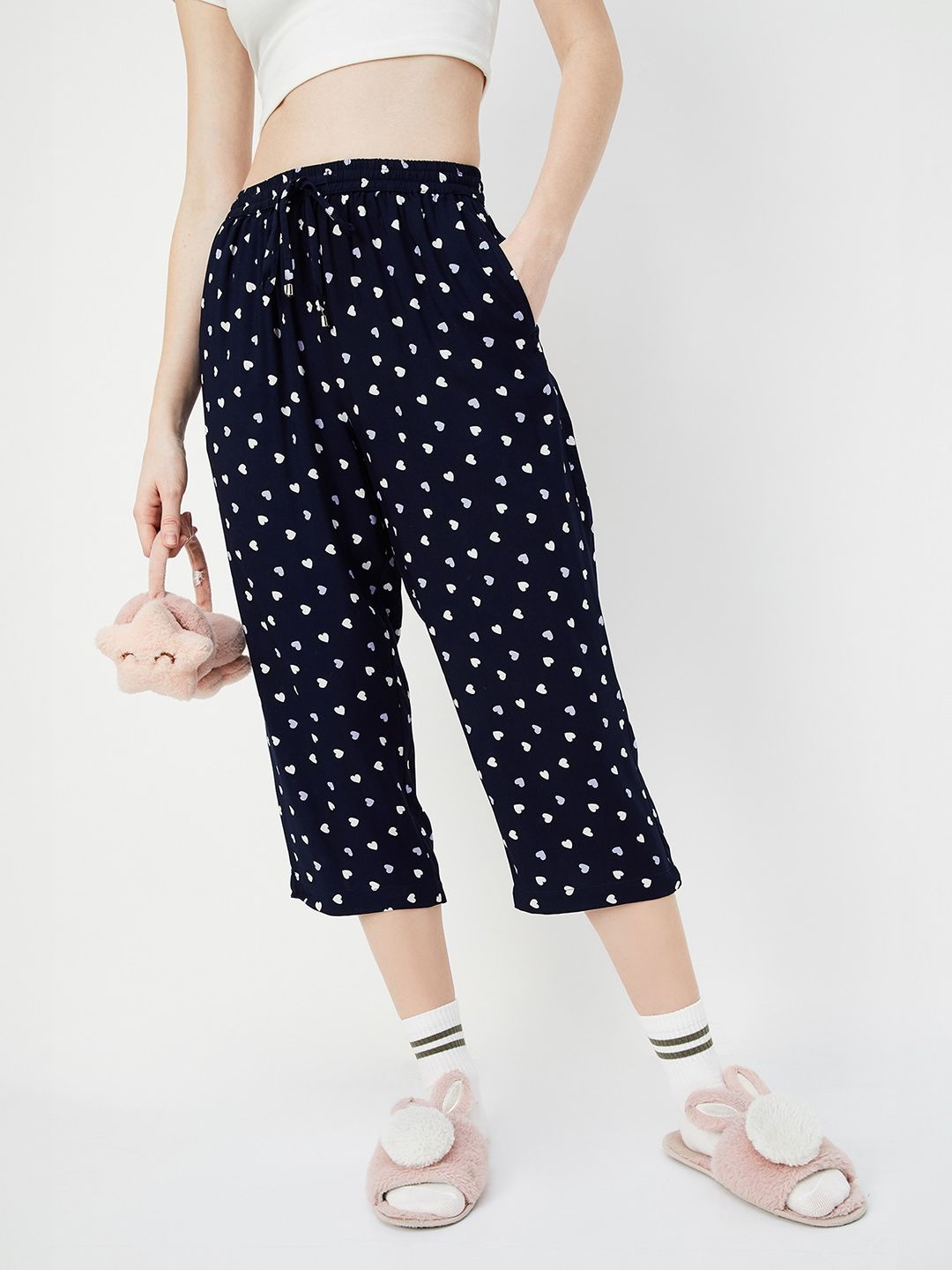 

max Printed Mid Rise Straight Lounge Pants, Navy blue