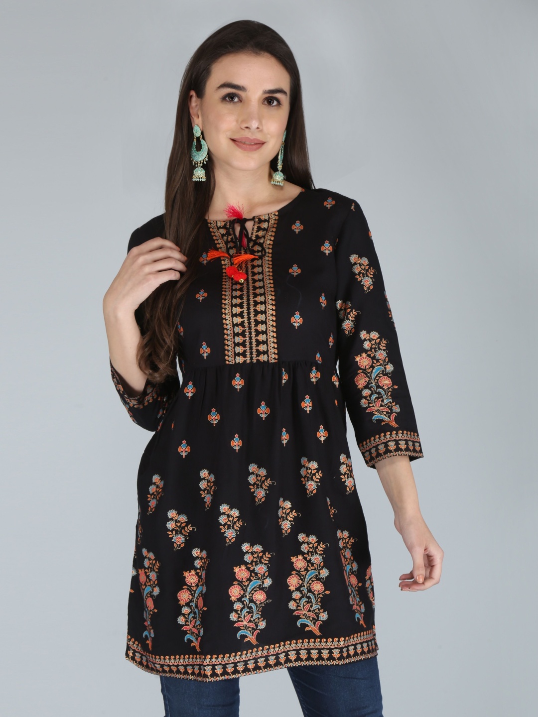 

AJ ART Women Floral Printed Floral Anarkali Kurta, Black