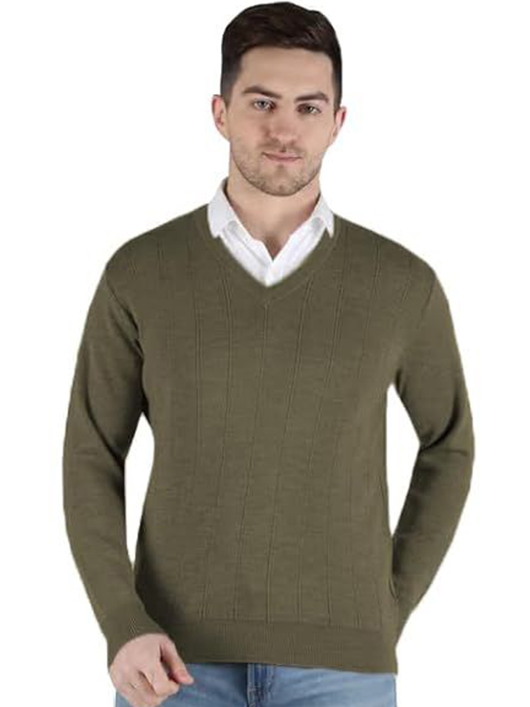 

BAESD Men Woollen Pullover, Olive