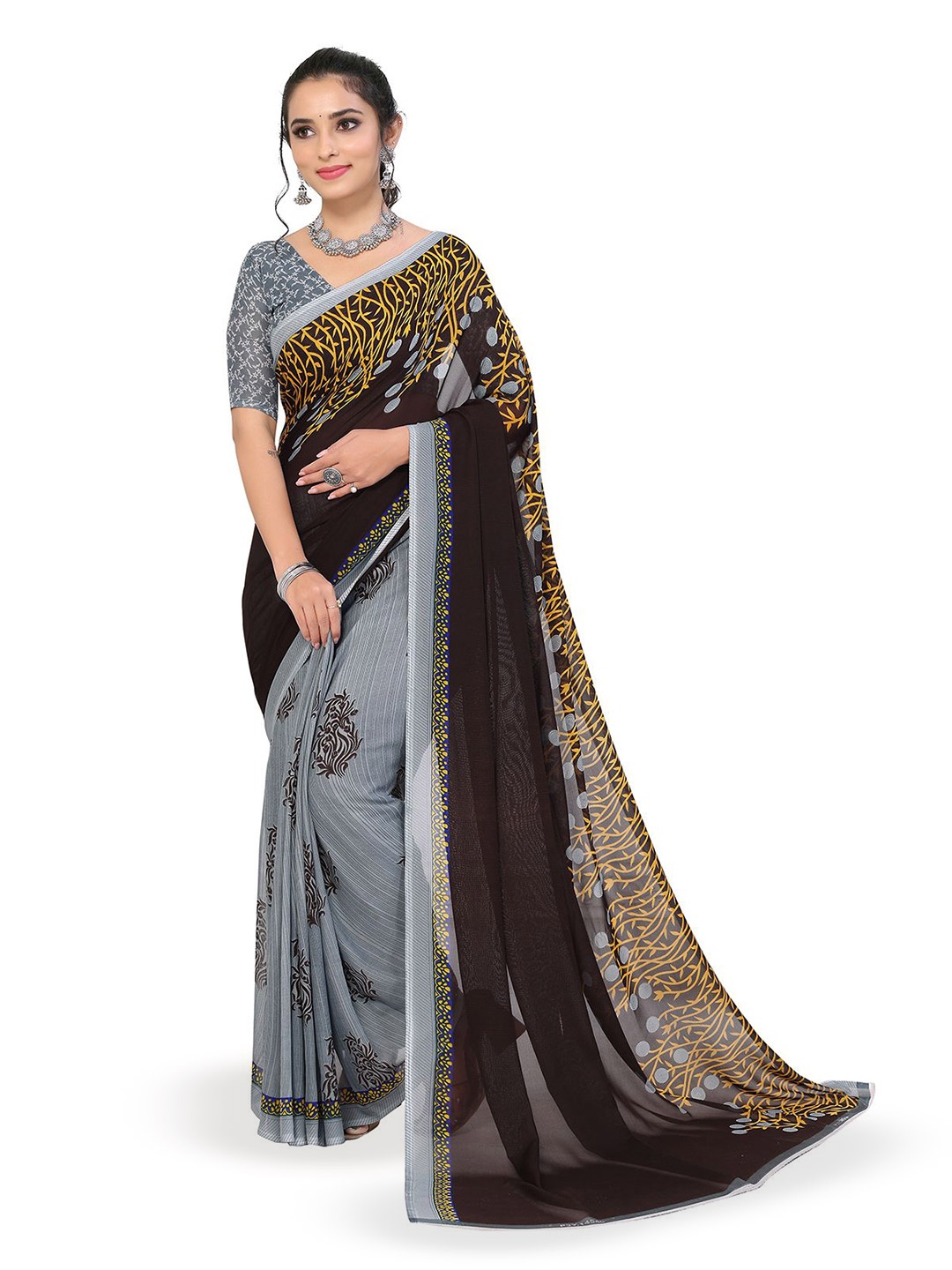 

Moda Rapido Floral Printed Saree, Brown