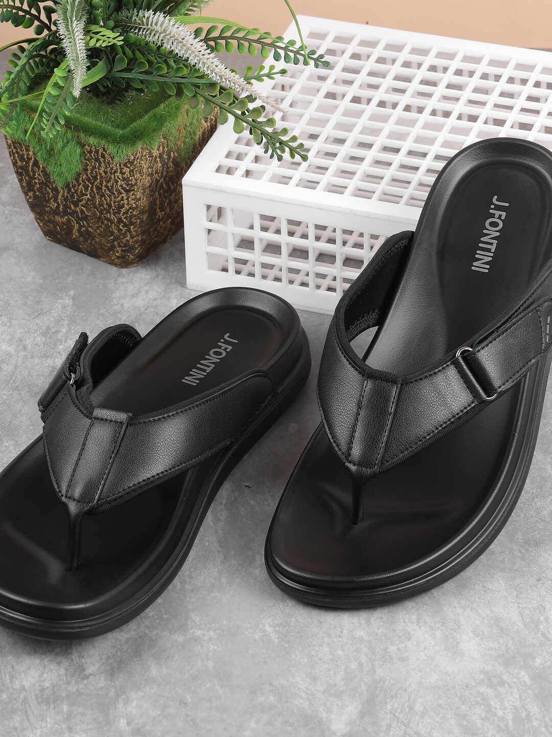 

J.FONTINI Men Comfort Sandals, Black