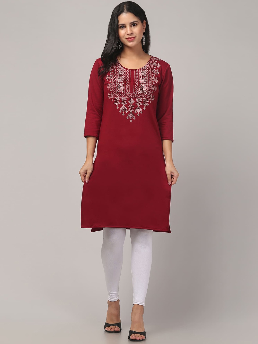 

FAMBEE Women Woollen Kurta, Maroon