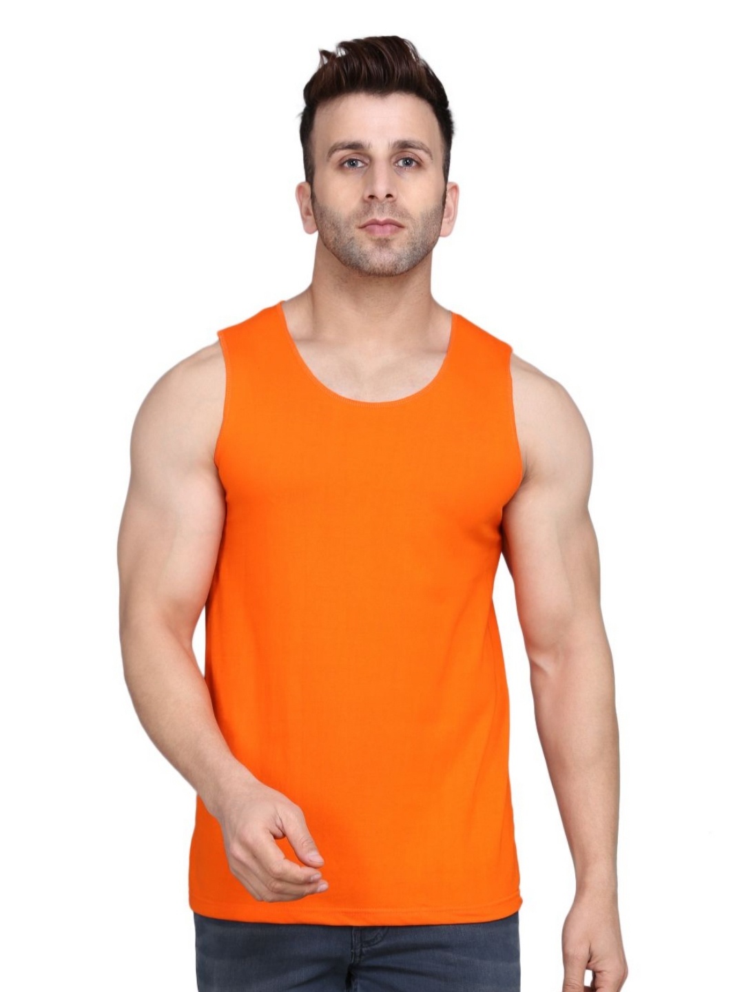 

WOOSTRO Men Solid Round Neck Cotton Slim Fit T-shirt, Orange