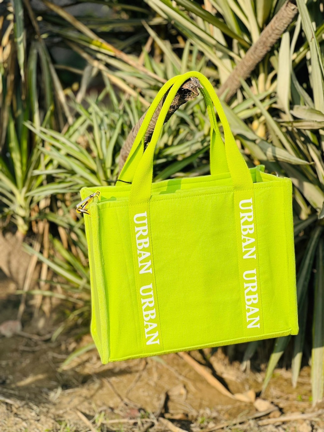 

Rizir Women Typography Printed Shopper Cotton Tote Bag, Lime green