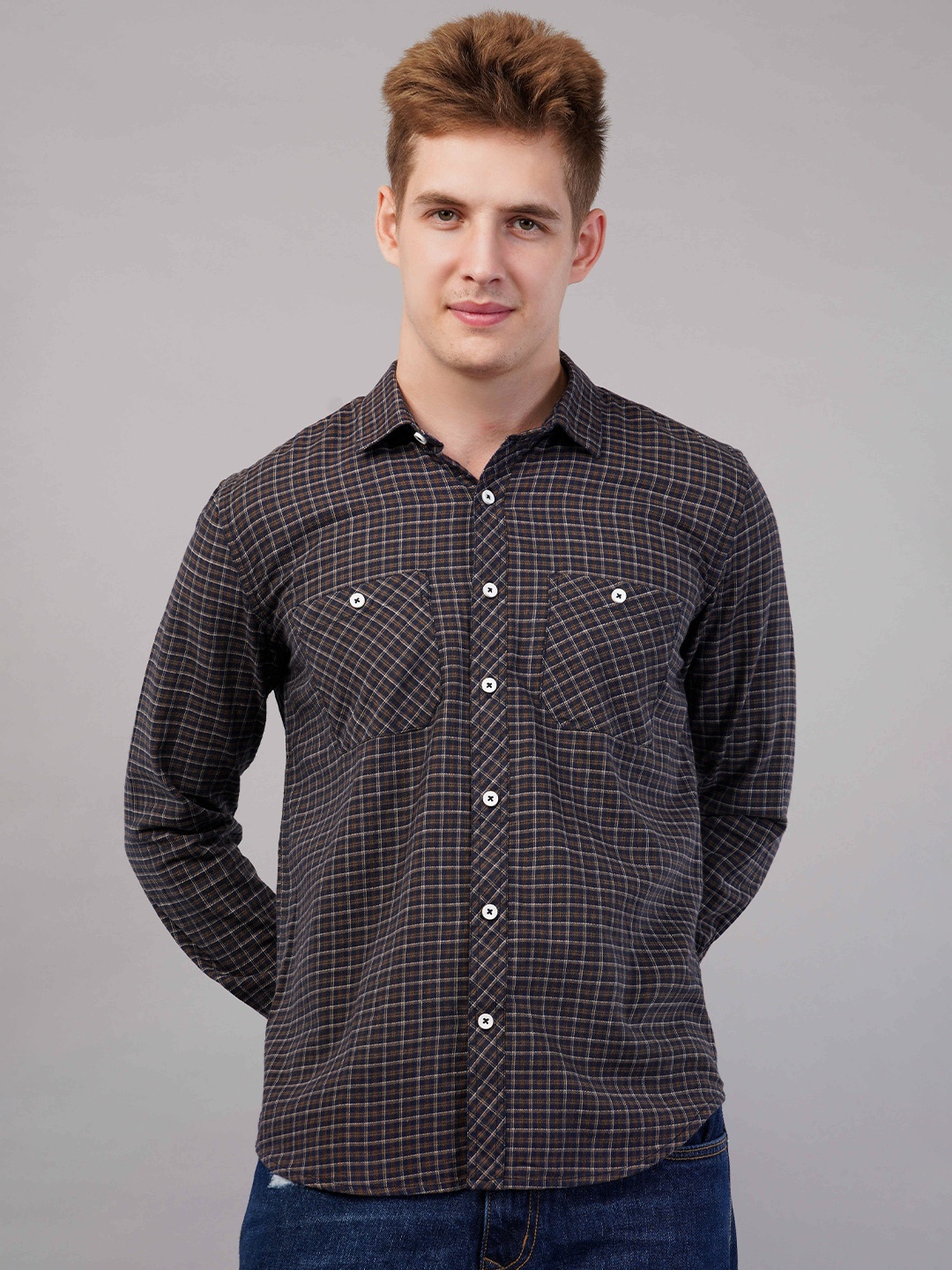 

Binioz Men Classic Opaque Checked Casual Shirt, Black