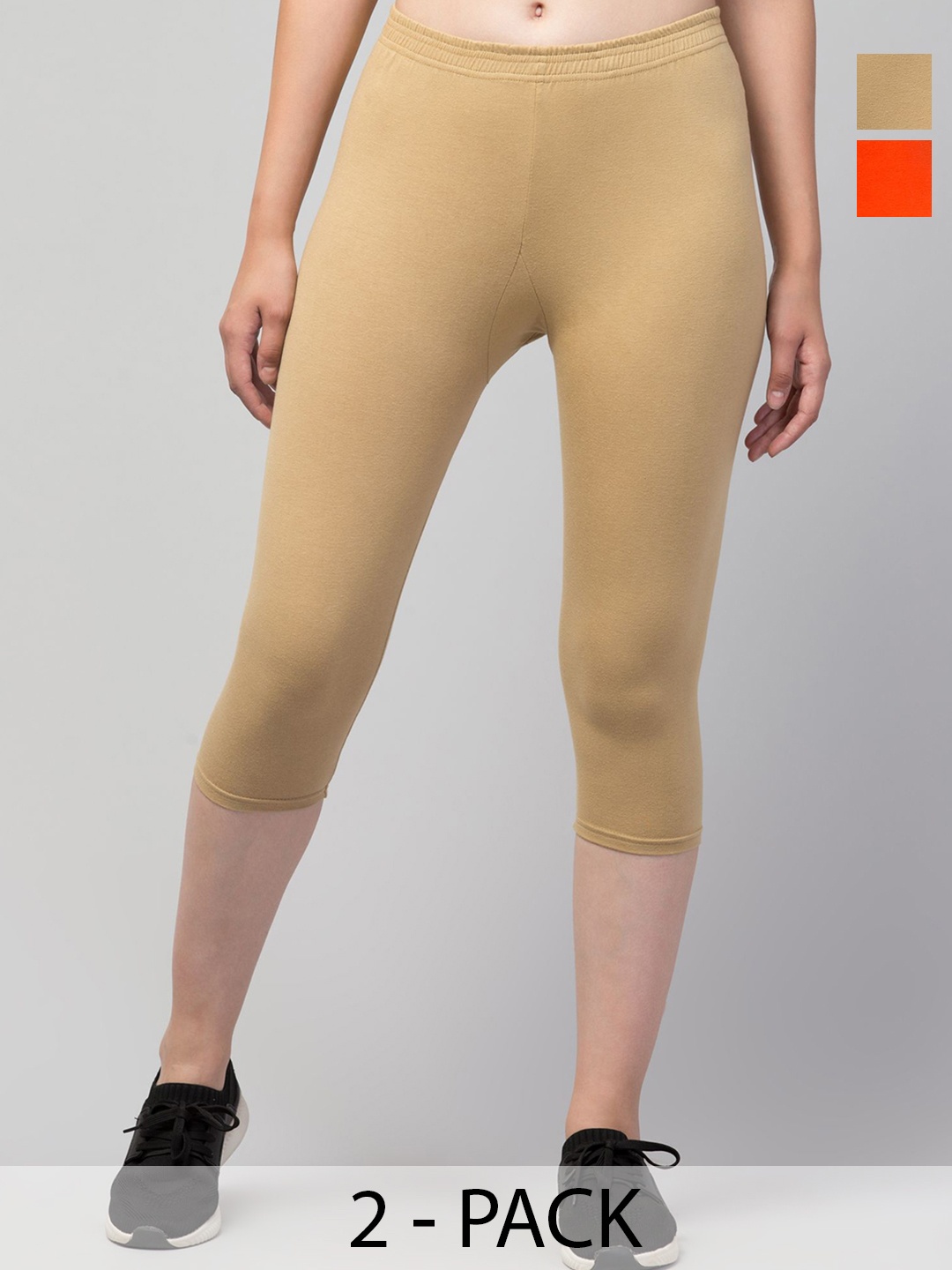 

CKARFE Women Pack of 2 Skinny Fit Mid-Rise Capris, Orange