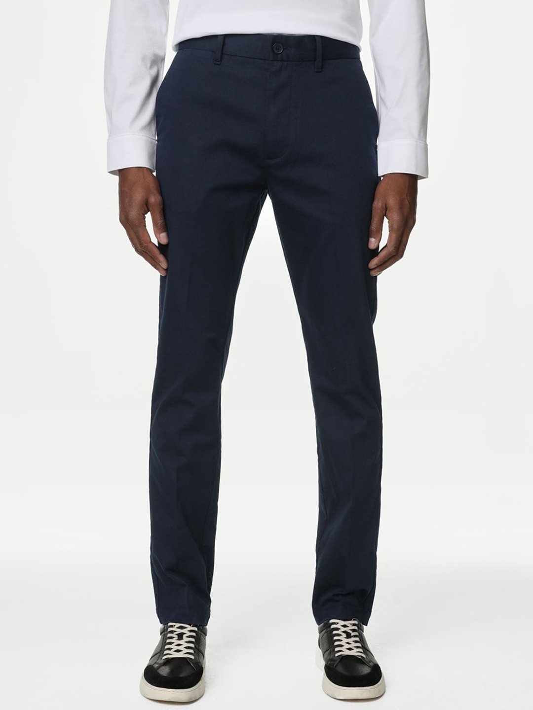 

Marks & Spencer Men Slim Fit Mid-Rise Formal Trousers, Navy blue