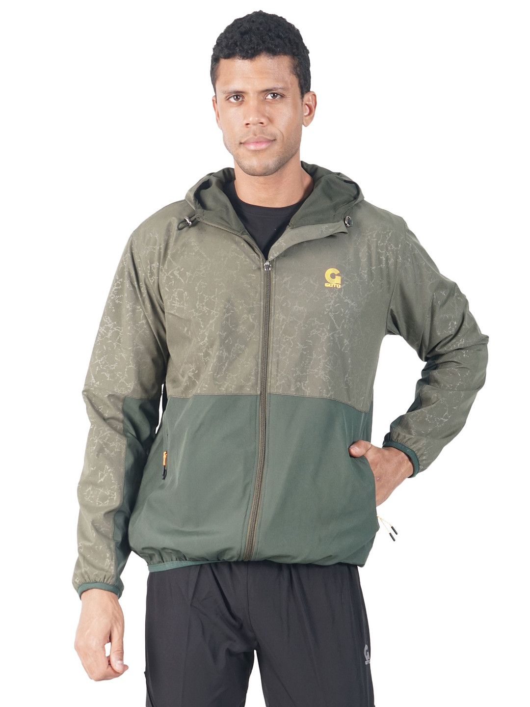 

GOTO Men Geometric Polyester Lightweight Training or Gym Sporty Jacket, Olive