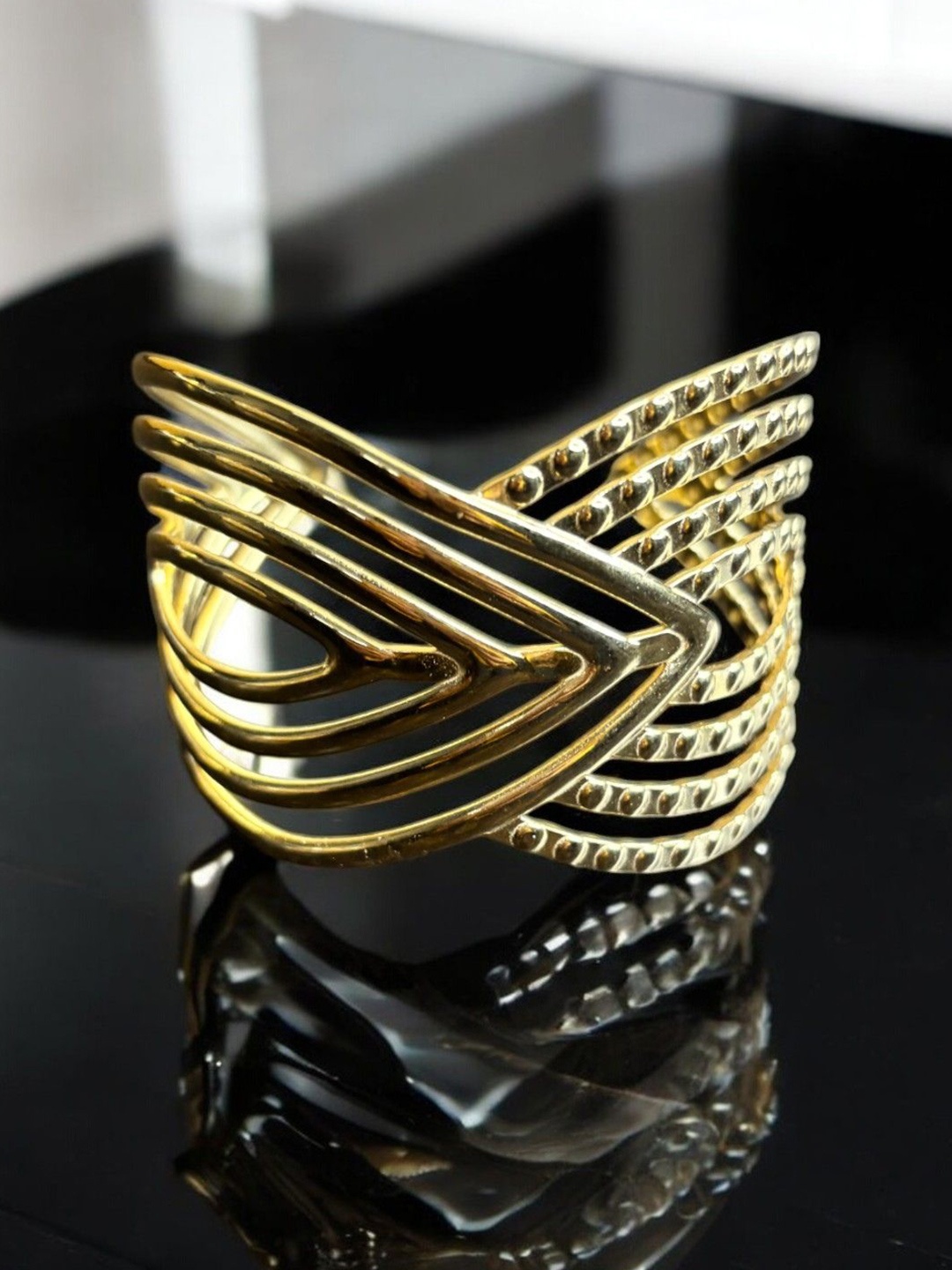 

VIVAZS Stainless Steel Gold-Plated Open Cuff Bracelet