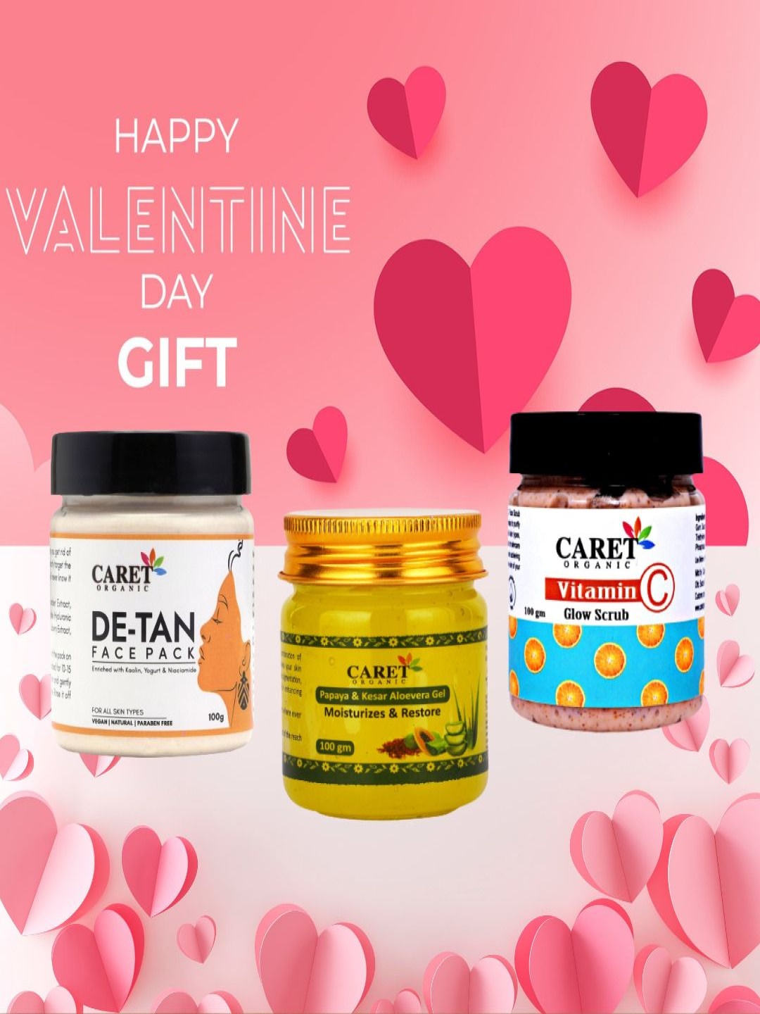 

CARET ORGANIC Set Of 3 De-Tan Face Pack -Vitamin C Glow Scrub & Kesar Gel- 100 g Each, White