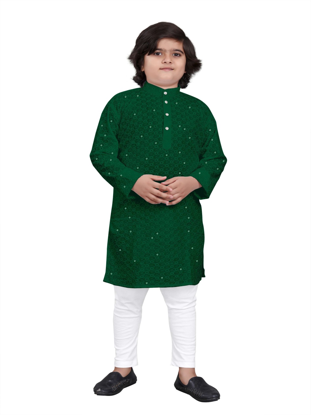 

trustous Boys Embroidered Regular Sequinned Kurta with Pyjamas, Green